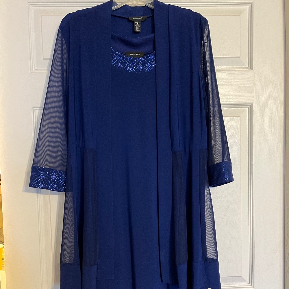 R&M Richards midnight (or royal) blue 2-piece ensemble, dress & jacket, medium